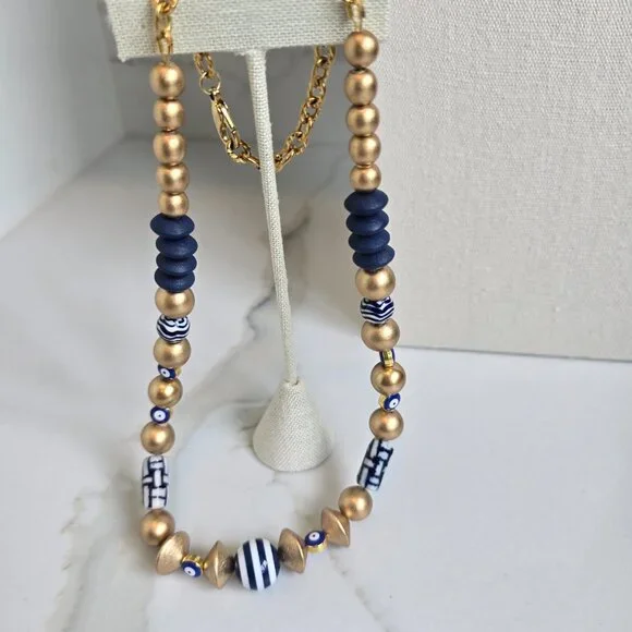 Navy and White Porcelain Beaded choker - Picture 4 of 5
